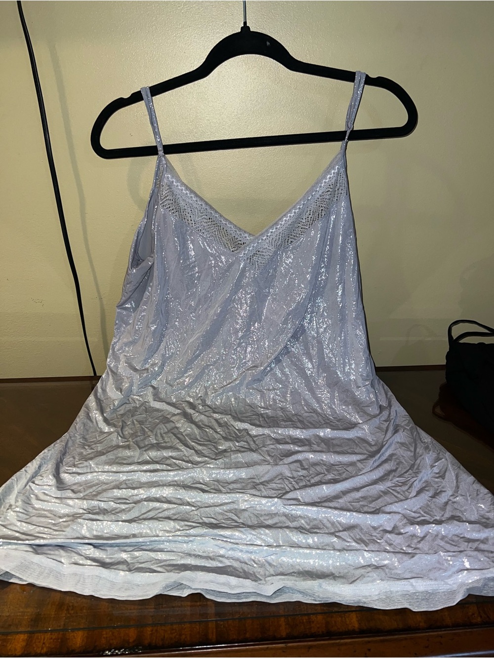 Women’s Shimmery Lace-Trim Slip Dress in Light Blue
